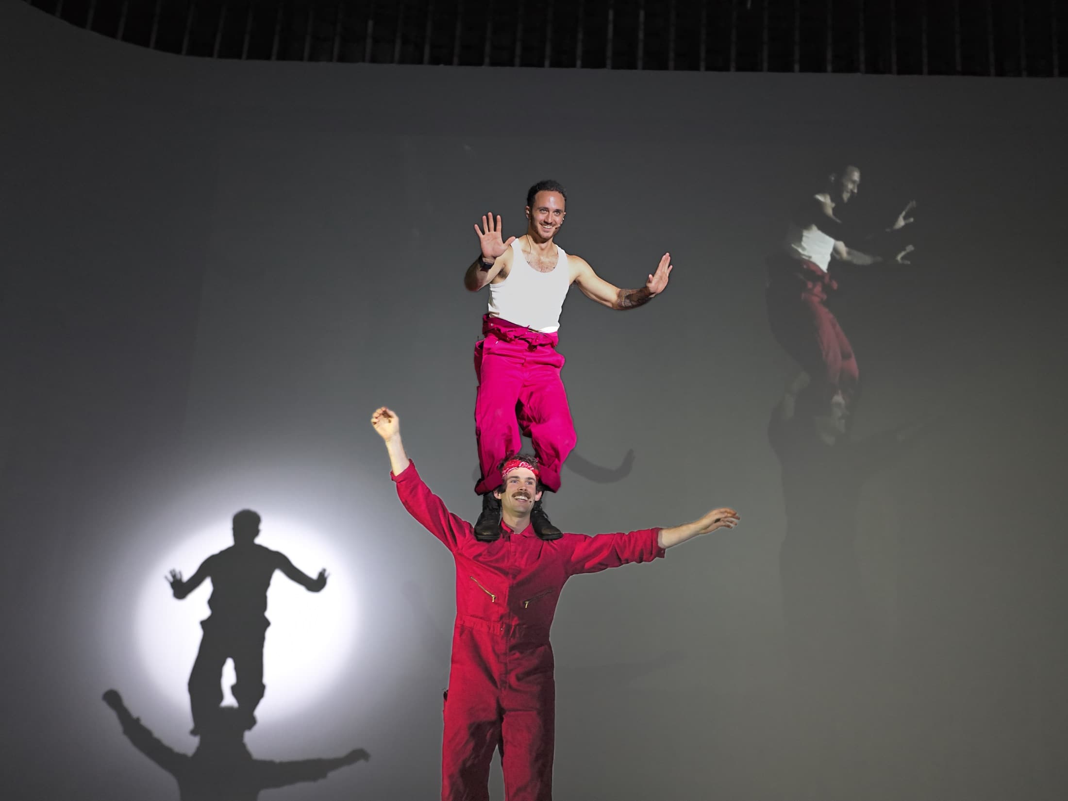 Two performers balancing during Filmshow Volume 1